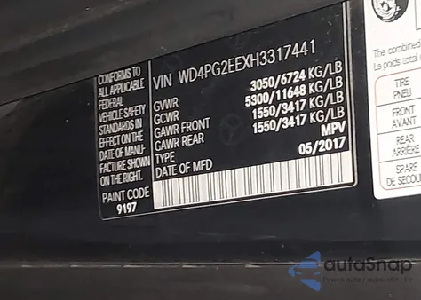 2017 Mercedes-Benz Metris from USA, damaged, VIN WD4PG2EEXH3317441